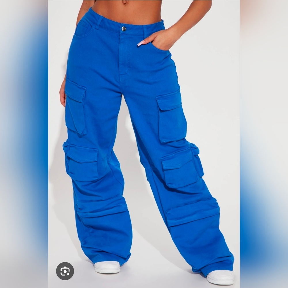 Fashion Nova Tokyo Nights High Rise Cargo Jean - Blue